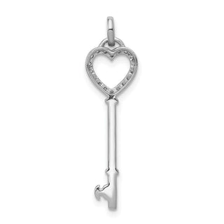 14k White Gold Diamond Heart Key Charm
