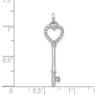 14k White Gold Diamond Heart Key Charm