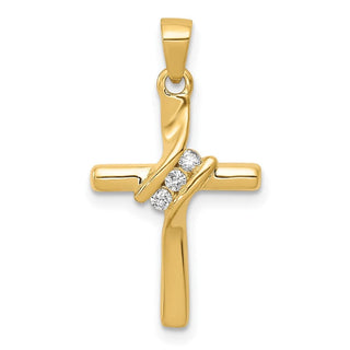 14k Yellow Gold AA Diamond Cross Pendant PM4990-005-YA