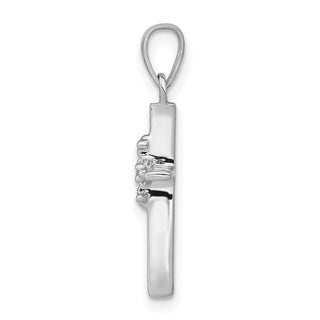 14k White Gold .01ctw Diamond Polished Budded Cross Pendant