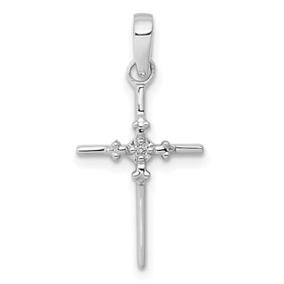 14k White Gold .01ctw Diamond Polished Budded Cross Pendant