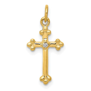 14K Yellow Gold Small Diamond Budded Cross Pendant