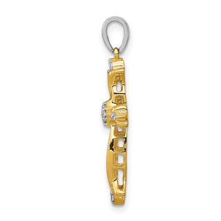 14k Two-tone Gold 1/20ctw Diamond Cross Pendant