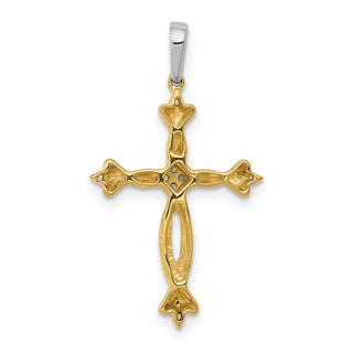 14k Two-tone Gold 1/20ctw Diamond Cross Pendant