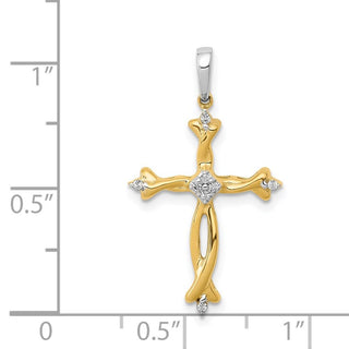 14k Two-tone Gold 1/20ctw Diamond Cross Pendant