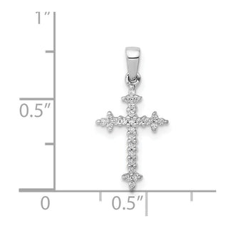 14k White Gold 1/10ctw Diamond Fleur de Lis Cross Pendant