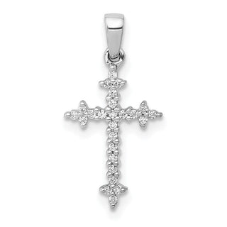 14k White Gold 1/10ctw Diamond Fleur de Lis Cross Pendant