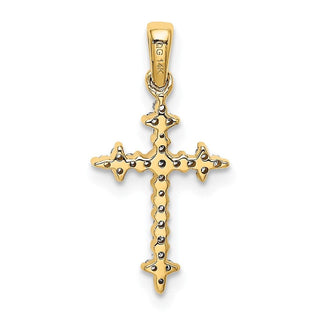 14k Yellow Gold and Rhodium 1/10ctw Diamond Fleur de Lis Cross Pendant
