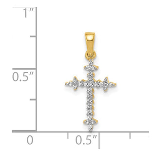 14k Yellow Gold and Rhodium 1/10ctw Diamond Fleur de Lis Cross Pendant