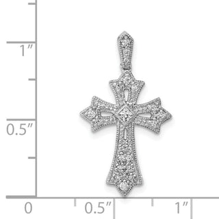14k White Gold 1/6ctw Diamond Fleur de Lis Cross Pendant