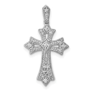 14k White Gold 1/6ctw Diamond Fleur de Lis Cross Pendant