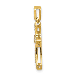 14k Yellow Gold 1/6ctw Diamond Fleur de Lis Cross Pendant