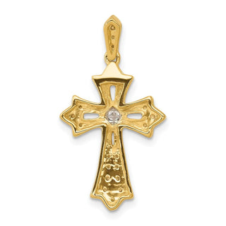 14k Yellow Gold 1/6ctw Diamond Fleur de Lis Cross Pendant