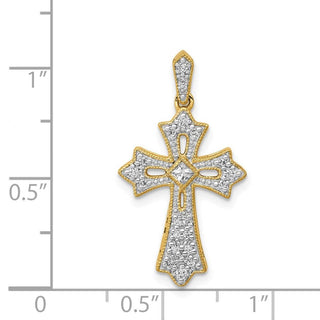 14k Yellow Gold 1/6ctw Diamond Fleur de Lis Cross Pendant