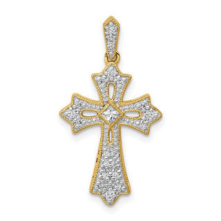14k Yellow Gold 1/6ctw Diamond Fleur de Lis Cross Pendant
