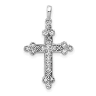 14k White Gold 1/10ctw Diamond Filigree Budded Cross Pendant