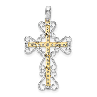 14k Two-tone Gold 5/8ctw Diamond Filigree Cross Pendant