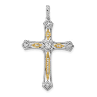 14k Two-tone Gold 1/5ctw Diamond Cross Pendant