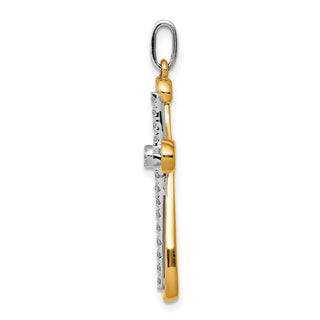 14k Two-tone Gold 1/6ctw Diamond Cross Pendant