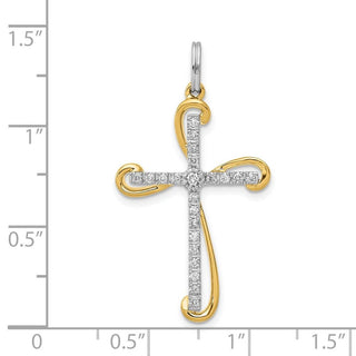 14k Two-tone Gold 1/6ctw Diamond Cross Pendant