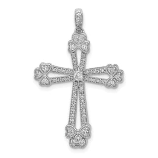14k White Gold 3/8ctw Diamond Budded Cross Pendant