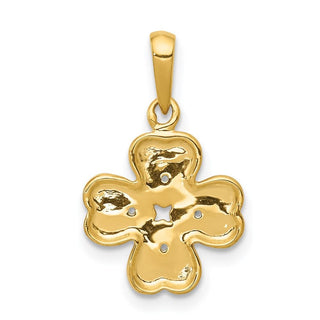 14k Yellow Gold .02ctw Diamond Four Leaf Clover Pendant