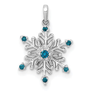 14k White Gold 1/10ctw Blue and White Diamond Snowflake Pendant