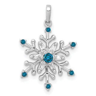 14k White Gold 1/6ctw Blue and White Diamond Snowflake Pendant