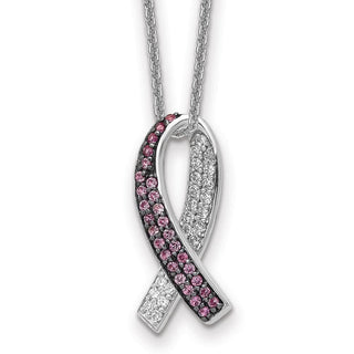 18" 14k White Gold Diamond and Pink Sapphire Awareness Necklace