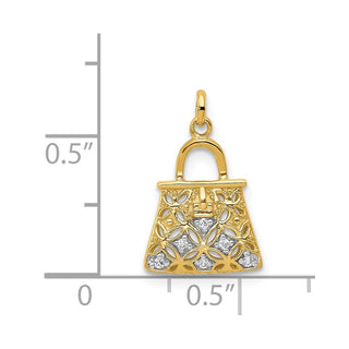 14k Yellow Gold and Rhodium Diamond Handbag Charm