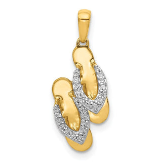 14k Yellow Gold and Rhodium Diamond Flip Flops Pendant