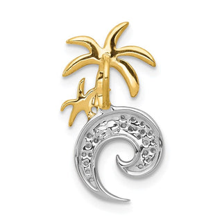 14k Two-tone Gold Diamond Double Palm Tree and Wave Slide