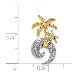 14k Two-tone Gold Diamond Double Palm Tree and Wave Slide