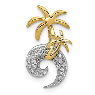 14k Two-tone Gold Diamond Double Palm Tree and Wave Slide