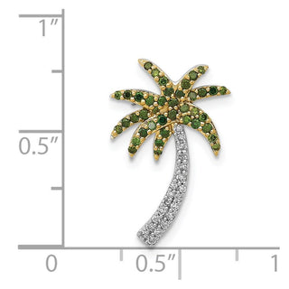 14k White Gold w/ White and Green Diamond Palm Tree Slide Pendant