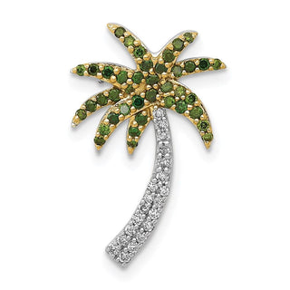 14k White Gold w/ White and Green Diamond Palm Tree Slide Pendant