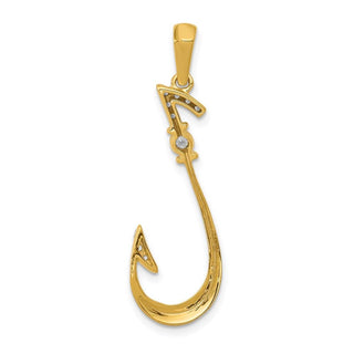 14k Yellow Gold Diamond Fish Hook Pendant