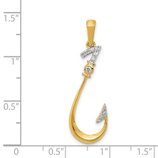 14k Yellow Gold Diamond Fish Hook Pendant
