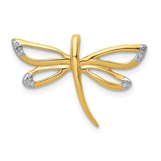 14k Yellow Gold and Rhodium Diamond Accent Dragonfly Slide