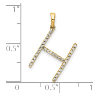14k Yellow Gold Diamond Letter H Initial Pendant