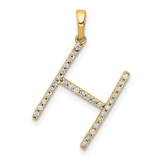 14k Yellow Gold Diamond Letter H Initial Pendant
