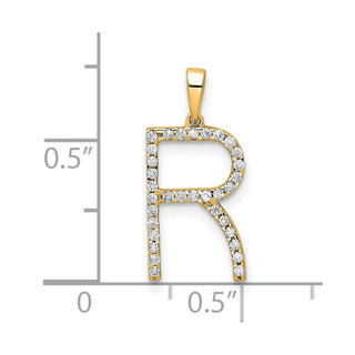 14k Yellow Gold Diamond Letter R Initial Pendant