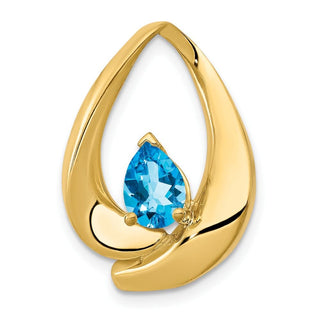 14k Yellow Gold 7x5mm Pear Blue Topaz Slide Pendant