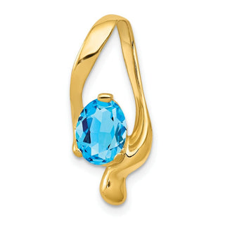 14k Yellow Gold 8x6mm Oval Blue Topaz Slide Pendant