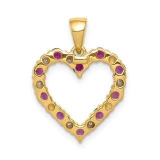 14k Yellow Gold Diamond And 0.35ctw Ruby Heart Pendant