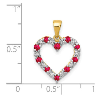 14k Yellow Gold Diamond And 0.35ctw Ruby Heart Pendant
