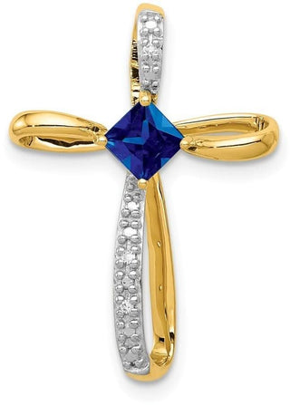 14k Yellow Gold And Rhodium Lab Created Sapphire And Diamond Cross Pendant