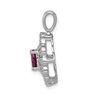 14k White Gold 1/6ctw Diamond And .70Ctw Ruby Fancy Pendant