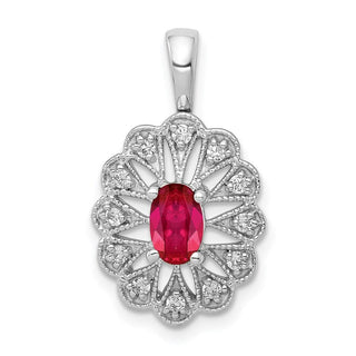 14k White Gold 1/6ctw Diamond And .70Ctw Ruby Fancy Pendant