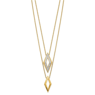 14k Yellow Gold Polished Fancy Double Strand Diamond 16in Necklace